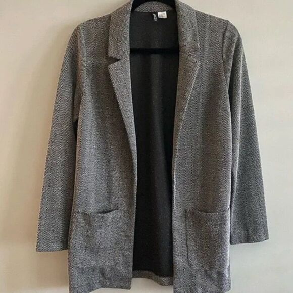H&M Divided Black Houndstooth long jacket/Blazer Size S - Picture 1 of 3